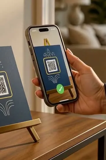A visitor scans the sign-in QR with a phone